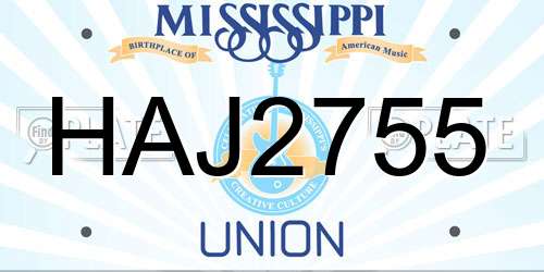 HAJ2755 Mississippi License Plate