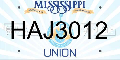 HAJ3012 Mississippi License Plate