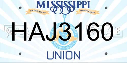 HAJ3160 Mississippi License Plate