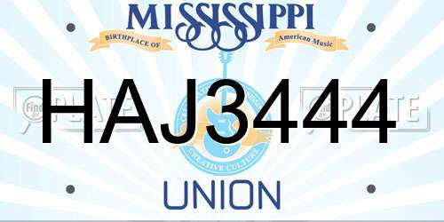HAJ3444 Mississippi License Plate