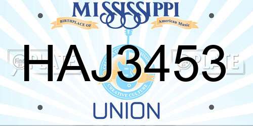 HAJ3453 Mississippi License Plate