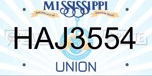 HAJ3554 Mississippi License Plate