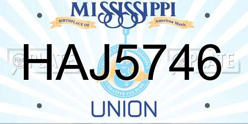 HAJ5746 Mississippi License Plate