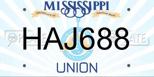 HAJ688 Mississippi License Plate