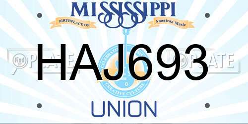 HAJ693 Mississippi License Plate