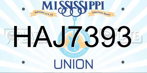 HAJ7393 Mississippi License Plate