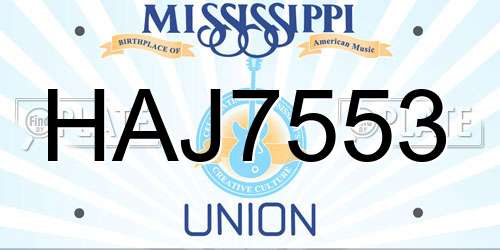 HAJ7553 Mississippi License Plate