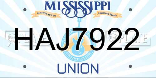 HAJ7922 Mississippi License Plate