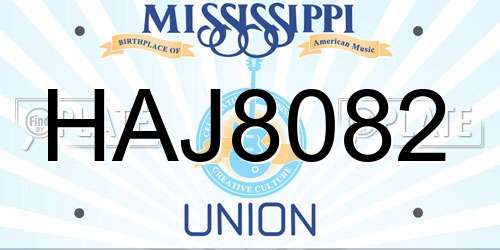 HAJ8082 Mississippi License Plate