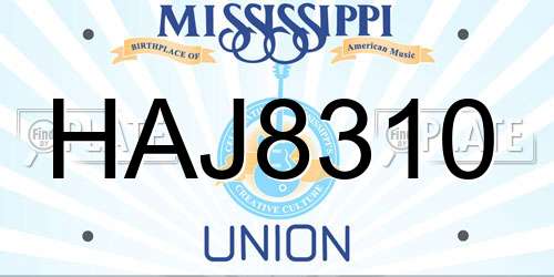 HAJ8310 Mississippi License Plate