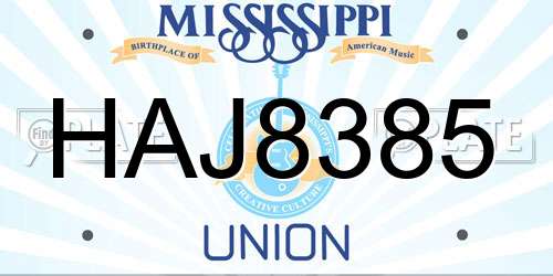 HAJ8385 Mississippi License Plate