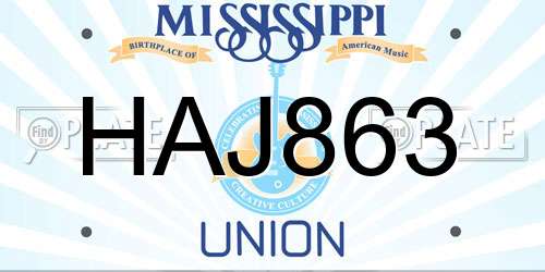 HAJ863 Mississippi License Plate