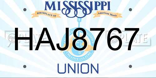 HAJ8767 Mississippi License Plate