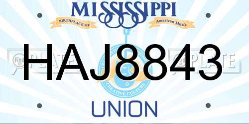 HAJ8843 Mississippi License Plate