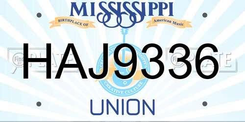 HAJ9336 Mississippi License Plate