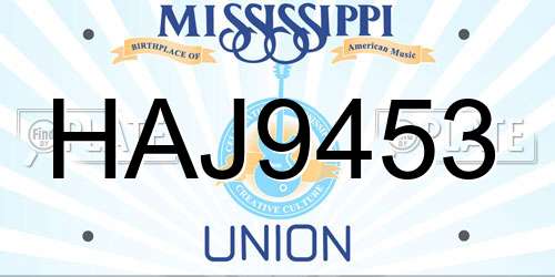 HAJ9453 Mississippi License Plate
