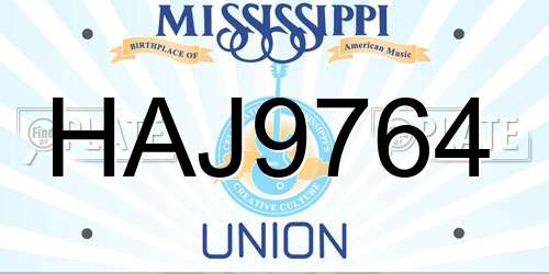 HAJ9764 Mississippi License Plate
