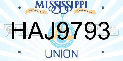 HAJ9793 Mississippi License Plate