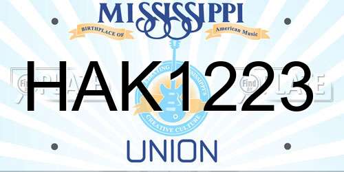 HAK1223 Mississippi License Plate