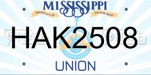 HAK2508 Mississippi License Plate