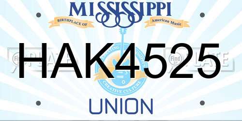 HAK4525 Mississippi License Plate