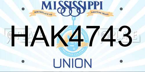 HAK4743 Mississippi License Plate