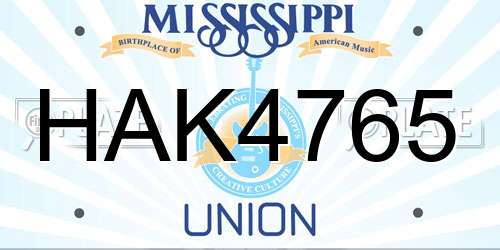 HAK4765 Mississippi License Plate