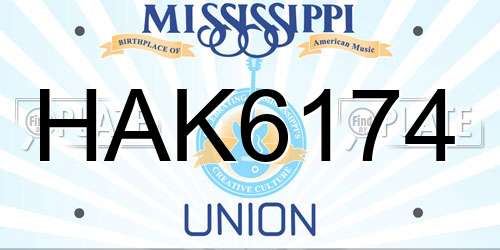 HAK6174 Mississippi License Plate