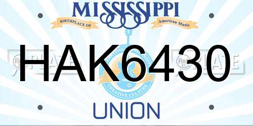 HAK6430 Mississippi License Plate