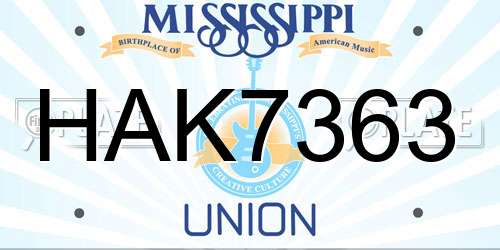 HAK7363 Mississippi License Plate