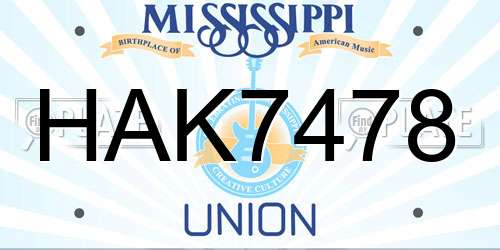 HAK7478 Mississippi License Plate