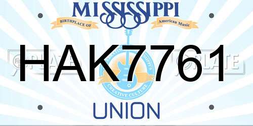 HAK7761 Mississippi License Plate