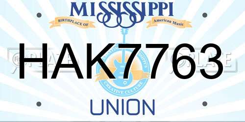 HAK7763 Mississippi License Plate
