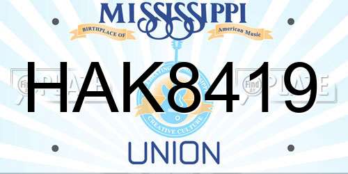 HAK8419 Mississippi License Plate