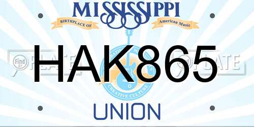 HAK865 Mississippi License Plate