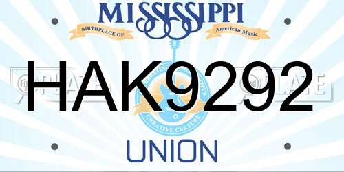 HAK9292 Mississippi License Plate