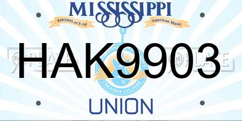 HAK9903 Mississippi License Plate