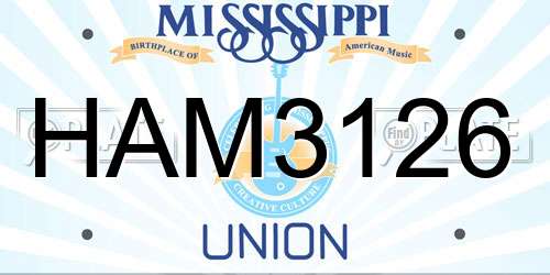 HAM3126 Mississippi License Plate