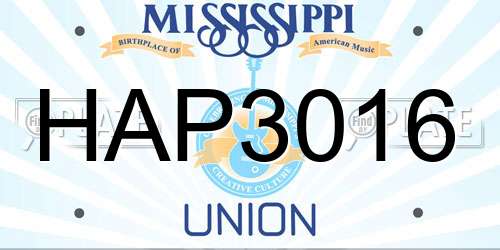 HAP3016 Mississippi License Plate