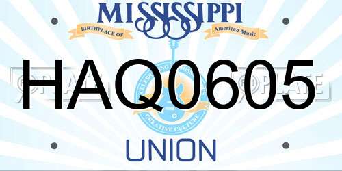 HAQ0605 Mississippi License Plate