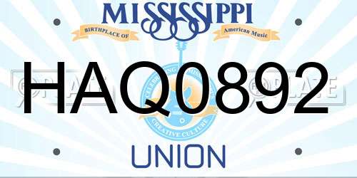 HAQ0892 Mississippi License Plate