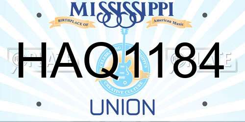 HAQ1184 Mississippi License Plate