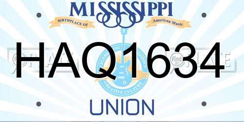 HAQ1634 Mississippi License Plate