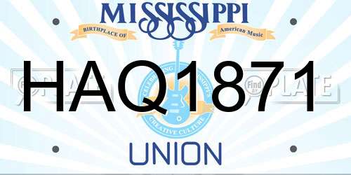 HAQ1871 Mississippi License Plate