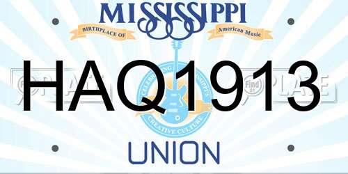 HAQ1913 Mississippi License Plate
