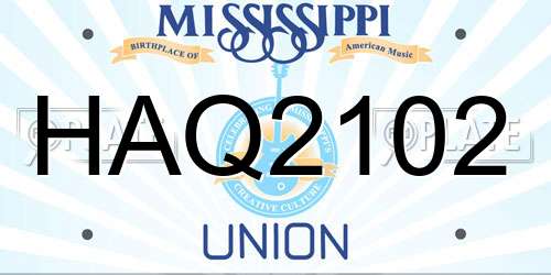 HAQ2102 Mississippi License Plate