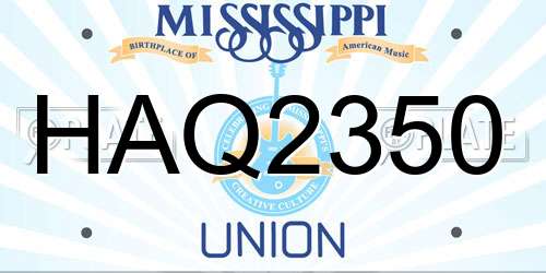 HAQ2350 Mississippi License Plate