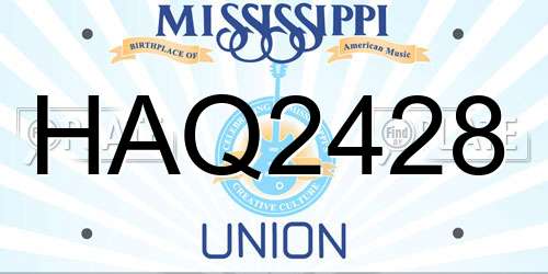 HAQ2428 Mississippi License Plate