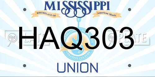 HAQ303 Mississippi License Plate