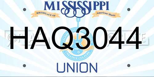 HAQ3044 Mississippi License Plate